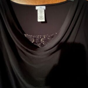 Jacqueline Smith 3/4” Sleeve Cowl Neck w/lace underlay. Size L